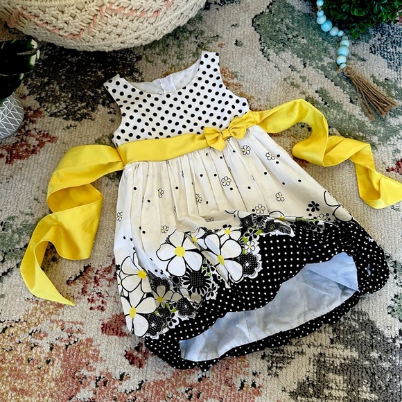 Y2K Bonnie Jean 4T Toddler Girl Cotton Polka Dot Floral Dress Black White Yellow - Picture 5 of 16